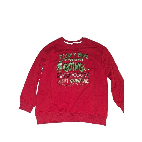 New Red Sweatshirt Womens Size S Grinch Graphic Christmas Glitter Print Holiday - Picture 2 of 5
